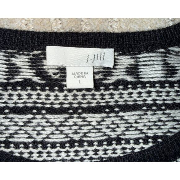 J.Jill Fair Isle Heart Crew Neck Sweater Black White Size L Knit Pullover - Picture 2 of 7